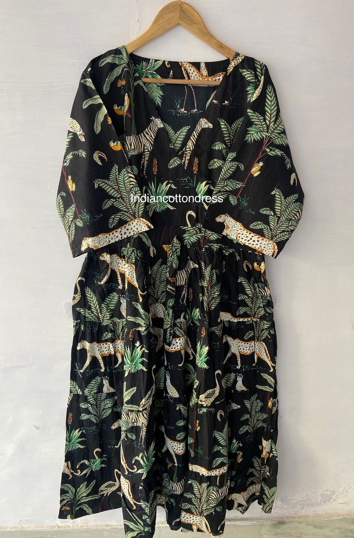 thumbnail image 1 of Black Forest Leopard Printed Cotton Dress, Handblock Dress, Block Printed Dress, Handmade Dresses, 1 of 6