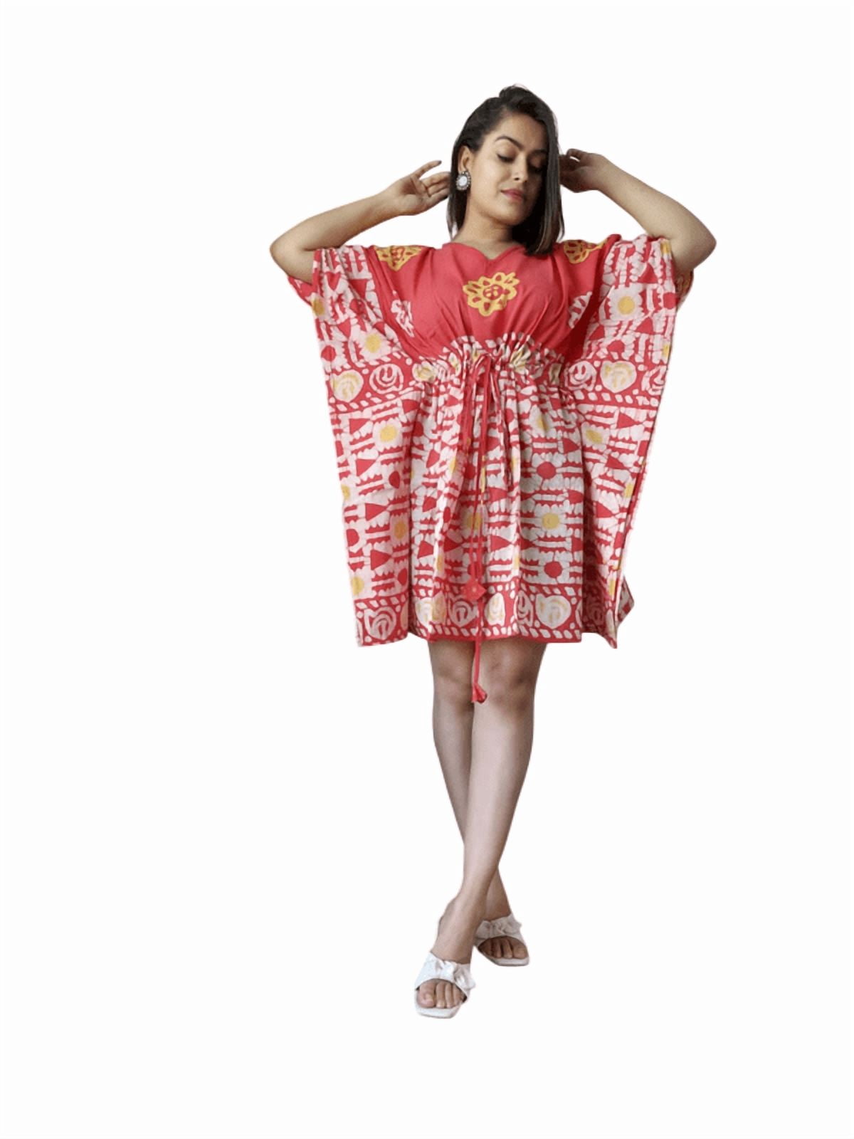 thumbnail image 1 of Boho Cotton Short Kaftan for Women - Handmade Block Print, 1 of 1