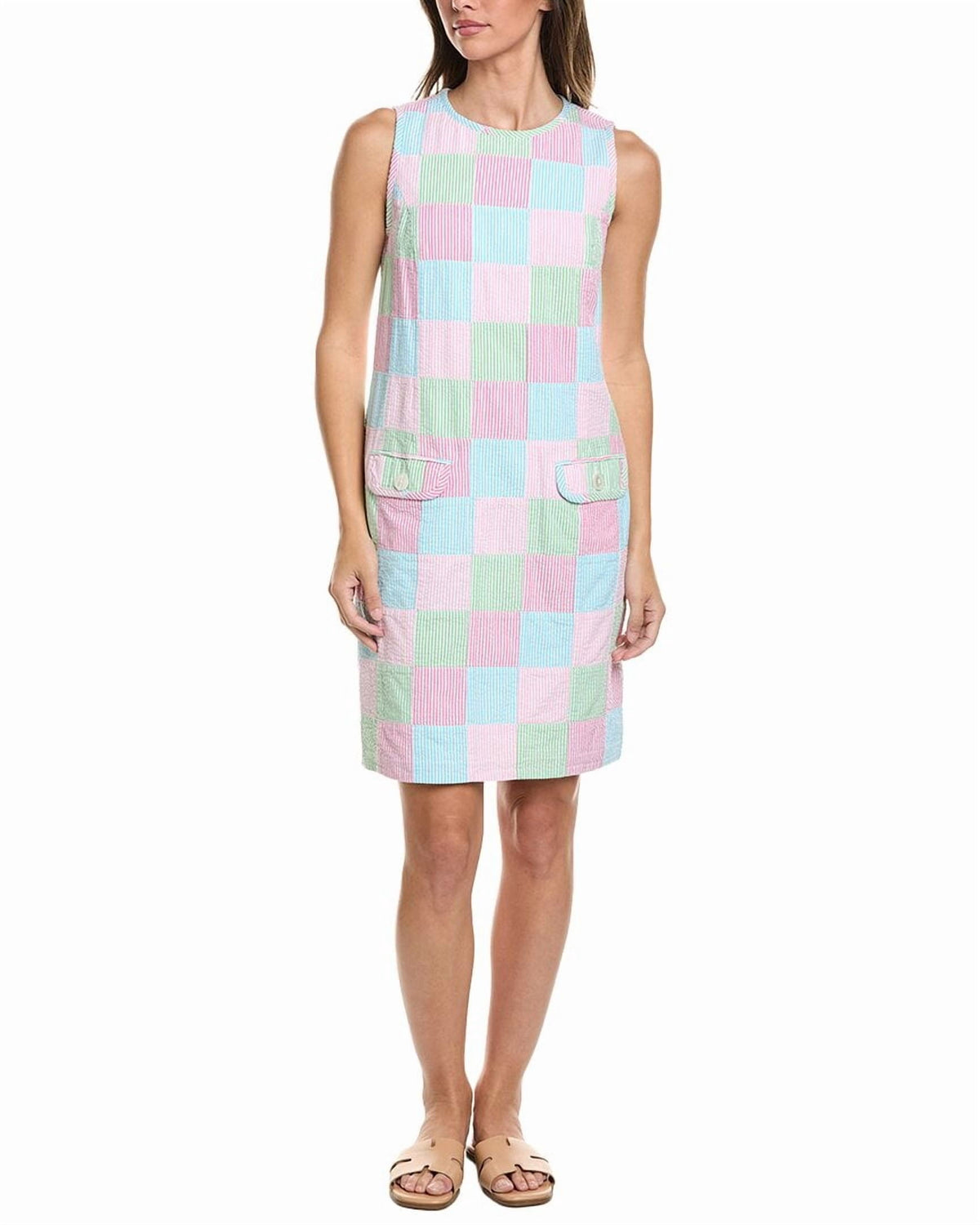 thumbnail image 1 of Brooks Brothers womens Seersucker Patchwork Shift Dress, 4, 1 of 3