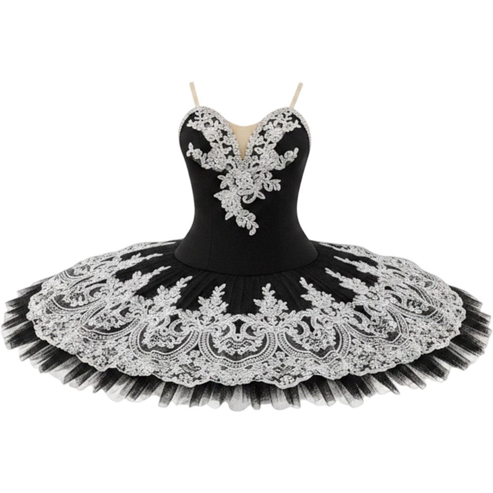 thumbnail image 1 of Byfri Floral Lace Pancake Tutu Ballet Dress Swan Lake Style Dancewear for Training & Performances Size S Black, 1 of 7