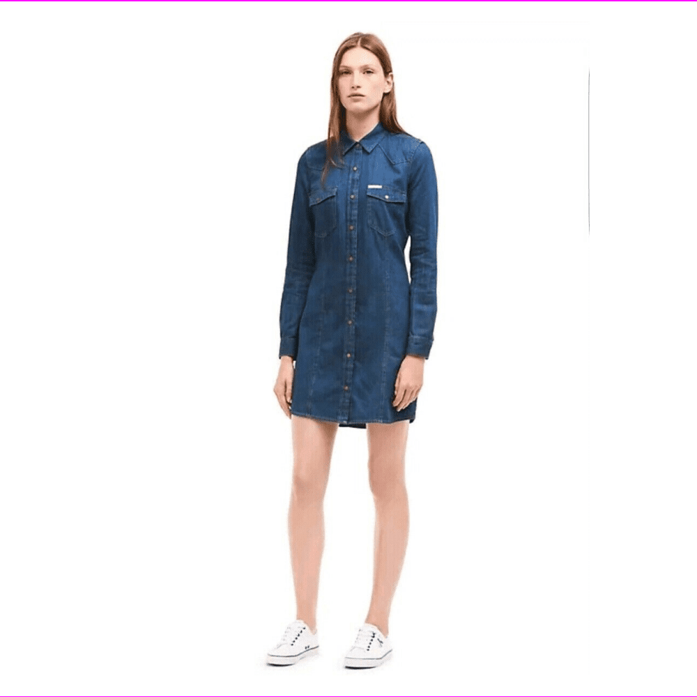thumbnail image 1 of Calvin Klein Jeans Women's Button front Long Sleeve Denim Shirt Dress M/Noigo Mid Wash, 1 of 1