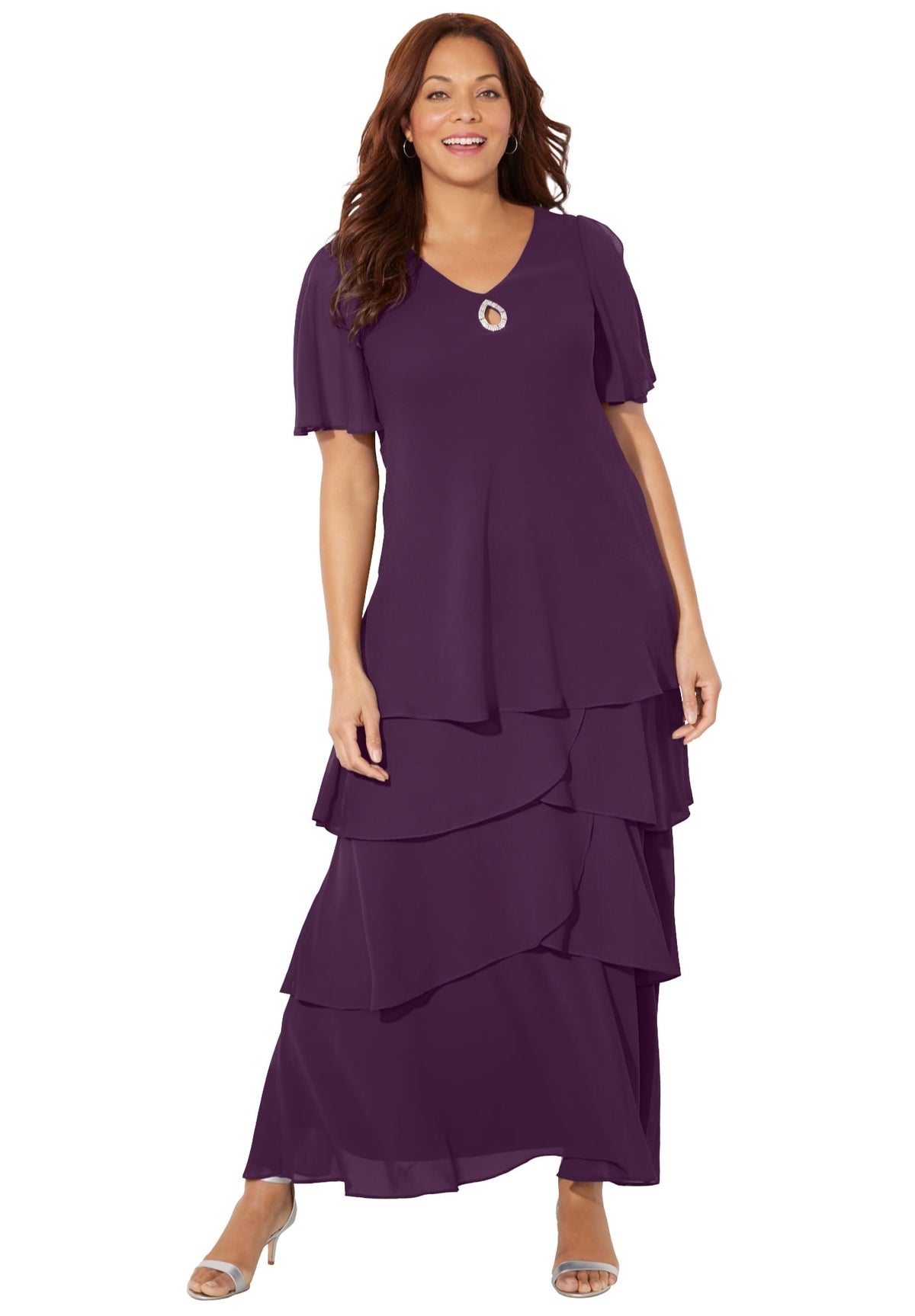 thumbnail image 1 of Catherines Women's Plus Size Tiered Chiffon Maxi Dress, 1 of 6