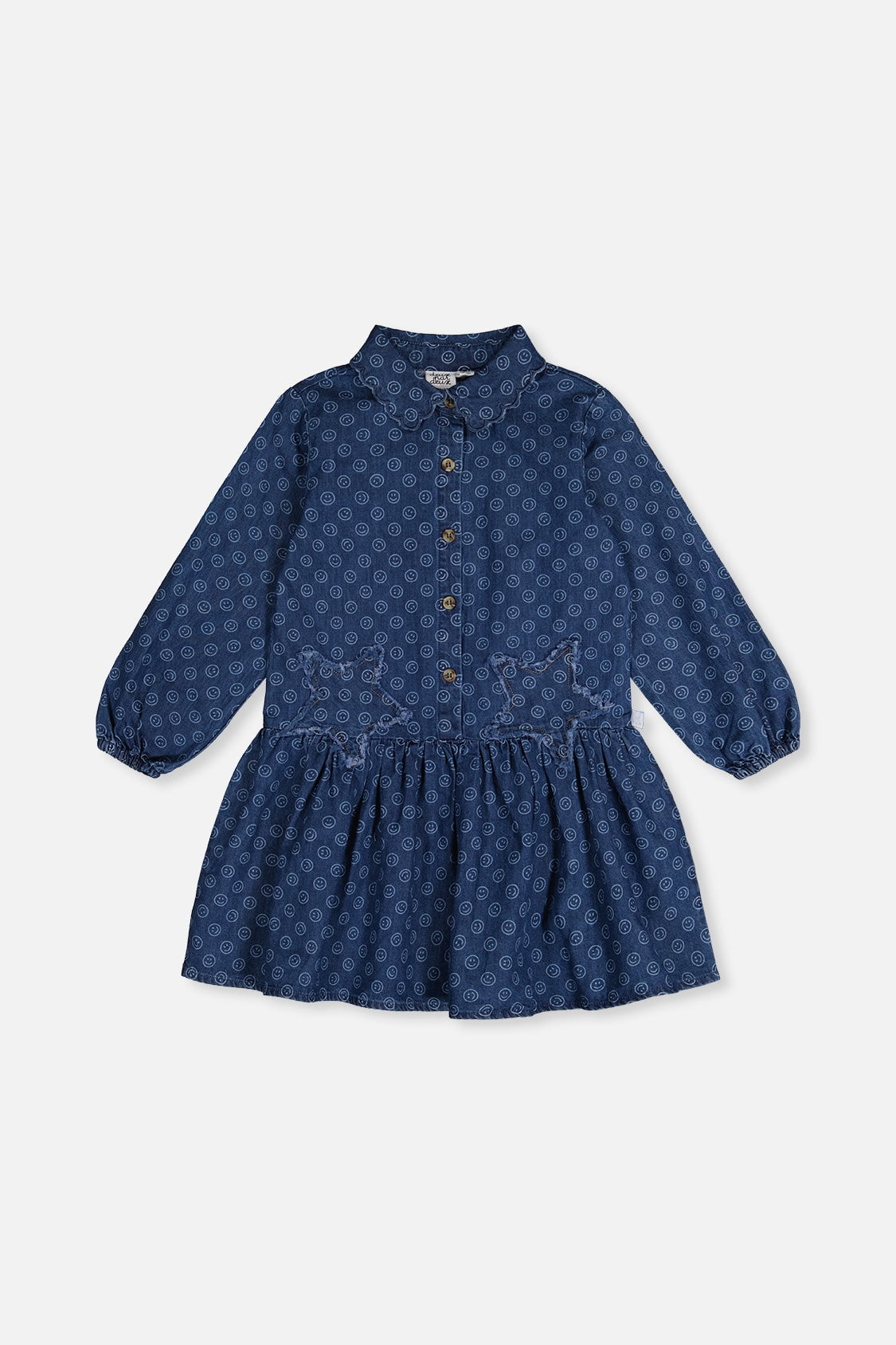 thumbnail image 1 of Deux Par Deux Girl Shirt Dress Blue Smiley Print, 1 of 6