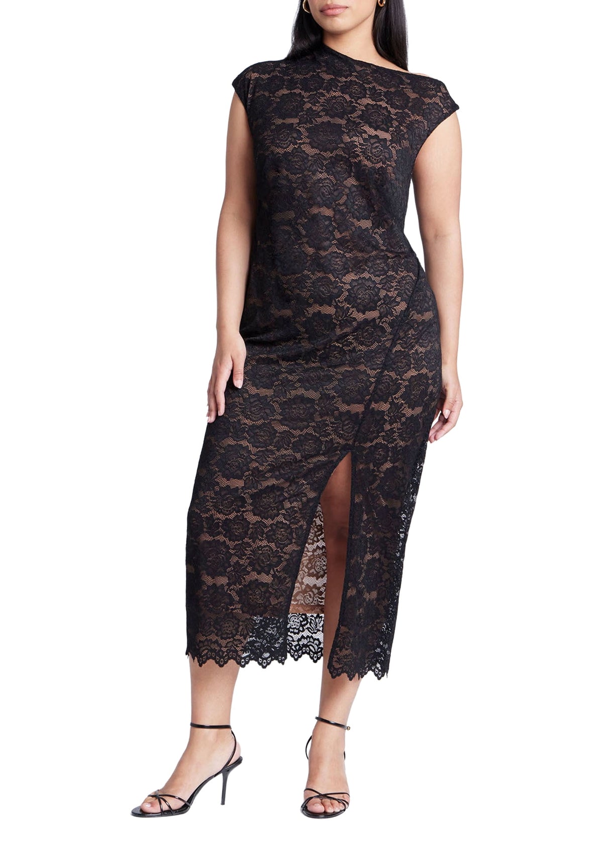 thumbnail image 1 of ELOQUII Women's Plus Size Lace Fitted Midi Dress, 1 of 2