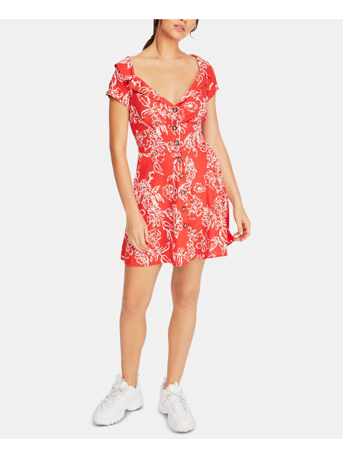 thumbnail image 1 of Free People Womens A Thing Called Love Boho Linen Blend Mini Dress Red 0, 1 of 4