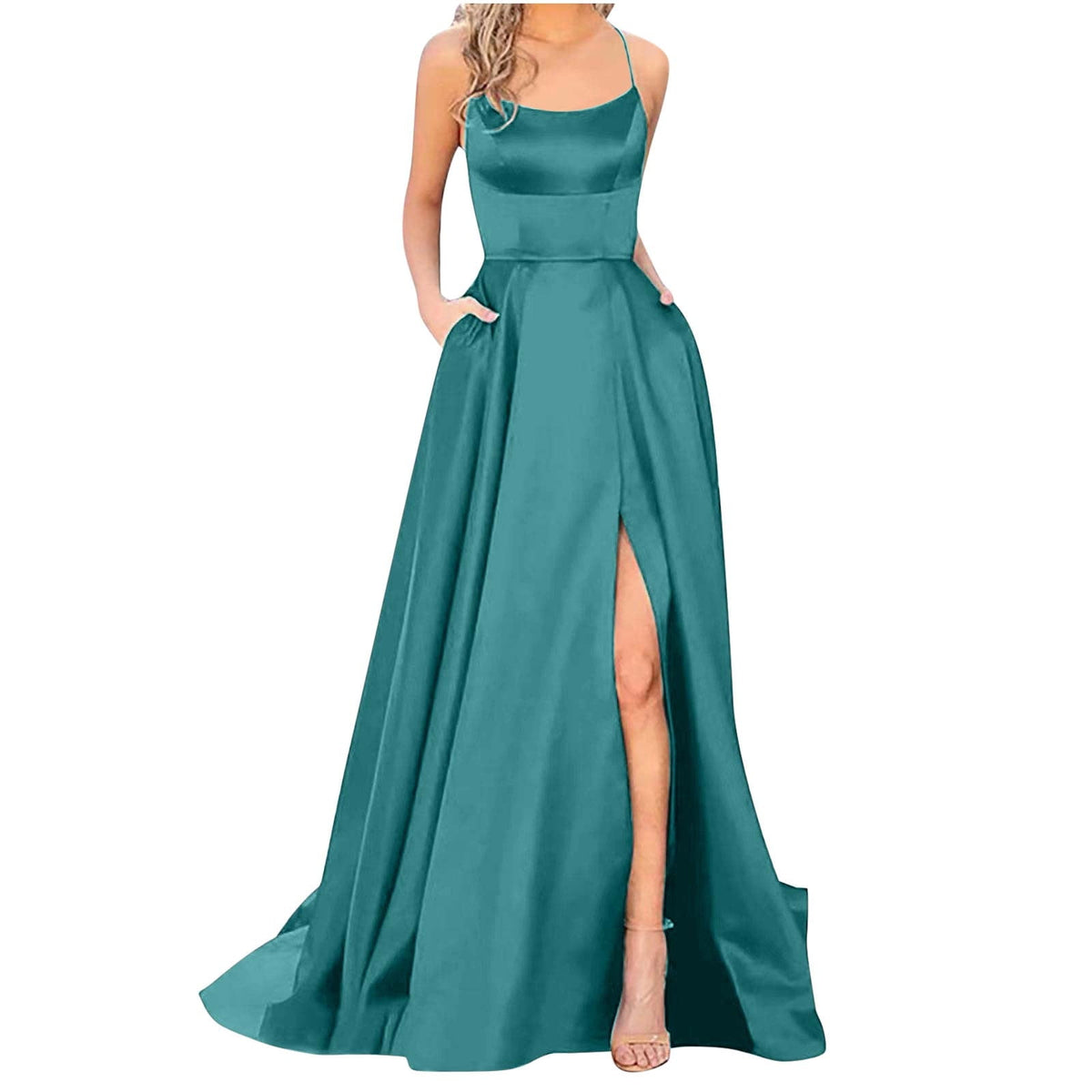 thumbnail image 1 of HONHUZH Homecoming Dresses for Teens Solid Color Off Back Strap Long Dress Slim Off Shoulder Evening Dress S, 1 of 5