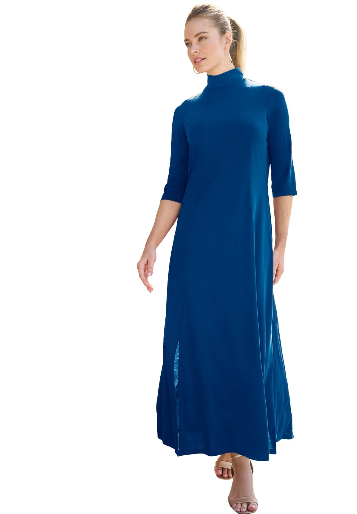 thumbnail image 1 of Jessica London Women's Plus Size Mockneck Slit Maxi Dress, 1 of 1