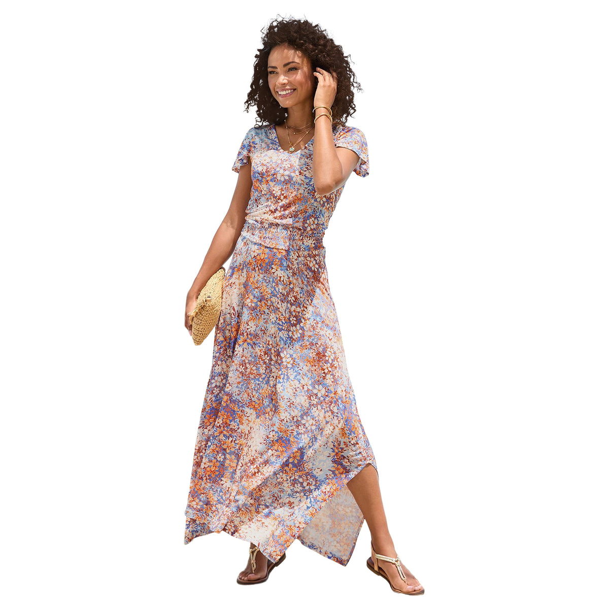 thumbnail image 1 of LASCANA Women's Floral Print Maxi Dress Smocking, 1 of 6