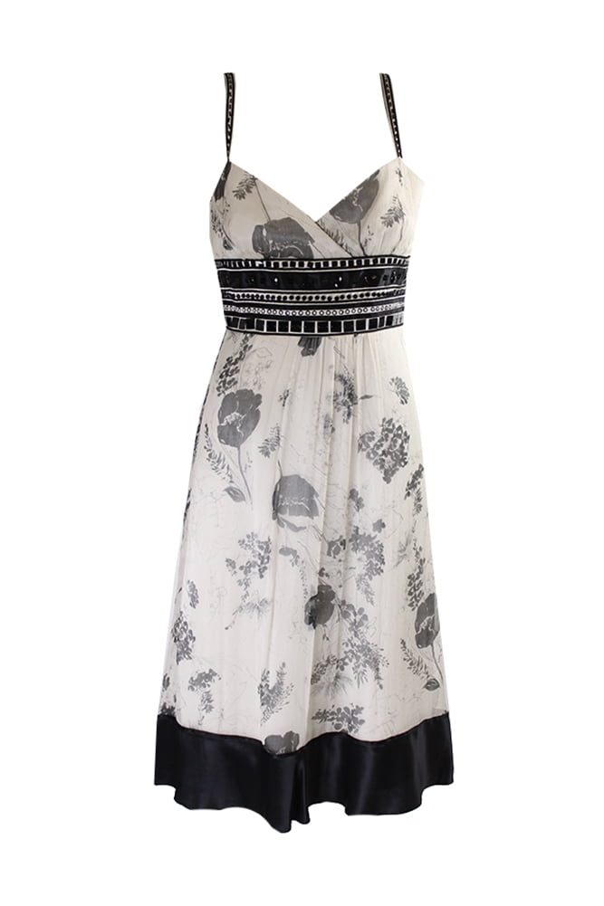 thumbnail image 1 of Laundry By Shelli Segal Ivory Bead-Trim Floral-Print Dress 6, 1 of 3