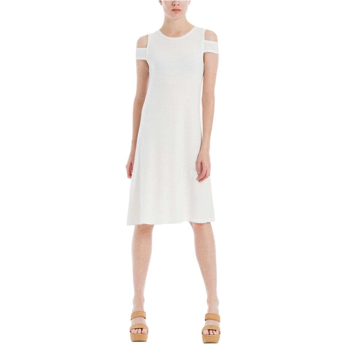 thumbnail image 1 of MAX STUDIO $78 Womens New 1420 Ivory Cut Out Short Sleeve A-Line Dress L B+B, 1 of 1