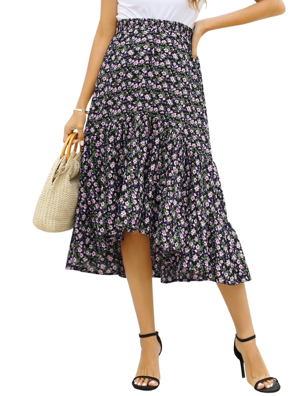 thumbnail image 1 of Maternity Dress Women's High Waist Floral Print Pleated Maxi Skirt Casual Flowy Swing A Line Long Skirts, 1 of 7