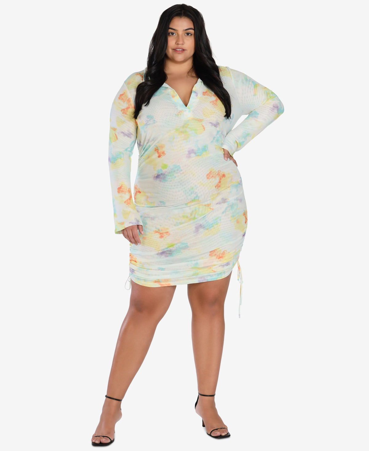 thumbnail image 1 of Nicole Williams English Plus Size Printed Ruched Dress Tie Dye Print 4X, 1 of 1