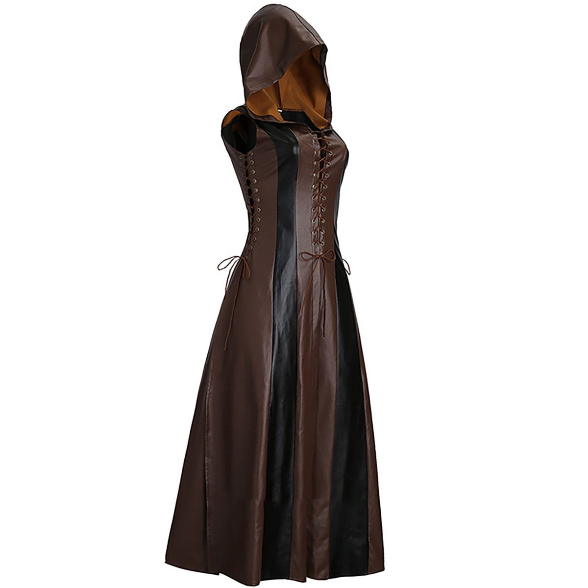 thumbnail image 1 of Odeerbi Renaissance Court Medieval Hooded Dress for Women 2025 Gothic Novelty Elegant Maxi Dress Color Matching Strapless Hooded Dress Brown, 1 of 7