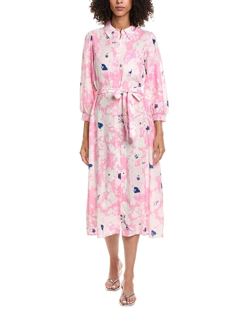 thumbnail image 1 of POM AMSTERDAM womens Linen-Blend Midi Shirtdress, 40, Pink, 1 of 4