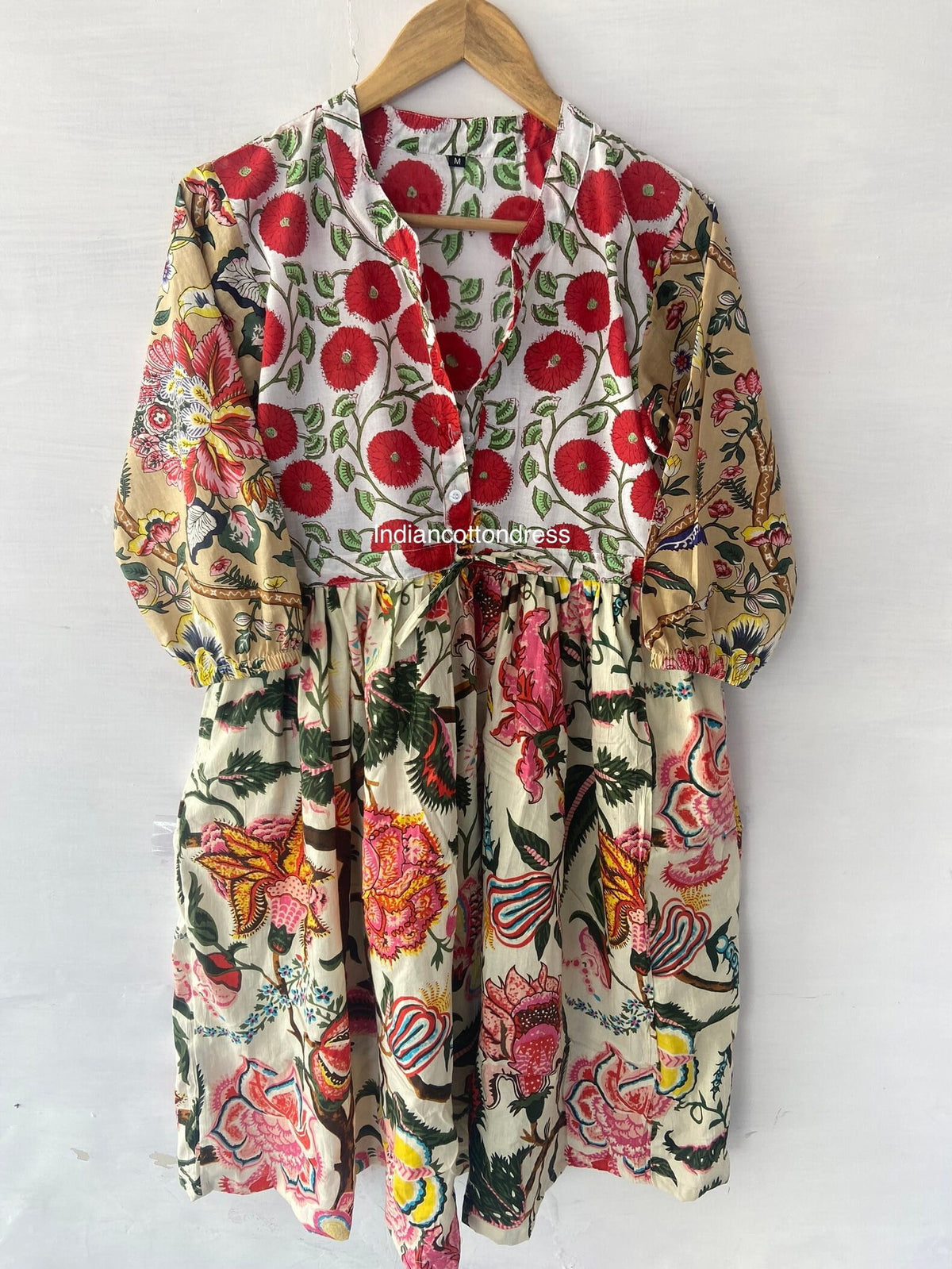 thumbnail image 1 of Patchwork Pattern, Floral Design Dresses, Handmade Cotton Dress, Block Printed Dresses, Hand Printed Dress,Cotton, Patch Dress, Long Dresses, 1 of 7