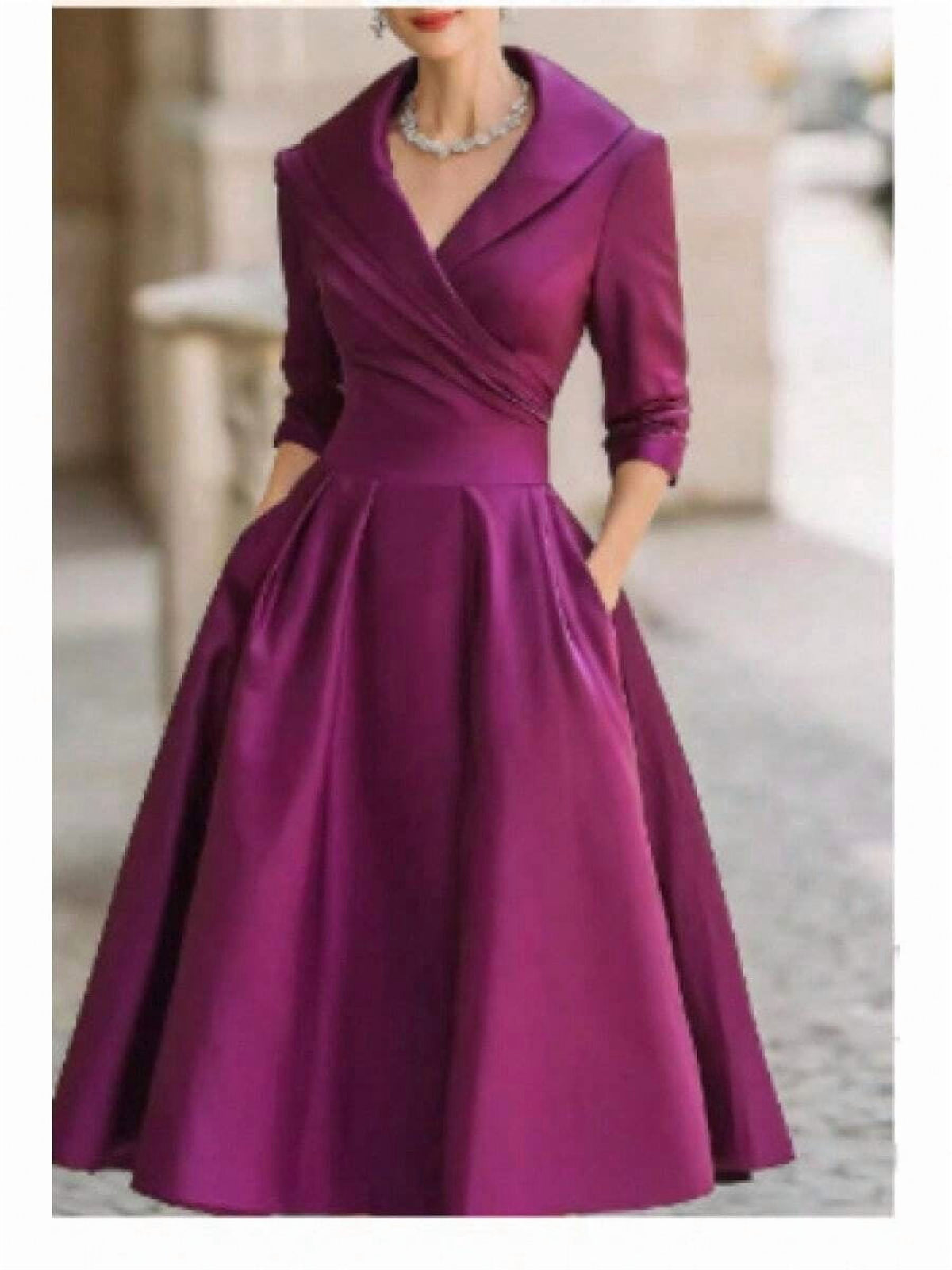 thumbnail image 1 of Purple Women - V-Neck Wrap Front, Collared Long Sleeve, A-Line, 1 of 11