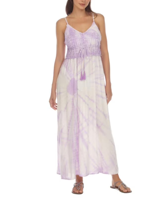 thumbnail image 1 of Raviya Womens Cover Up V Neck Maxi Dress Lavender Tie Dye Size S NWT, 1 of 4