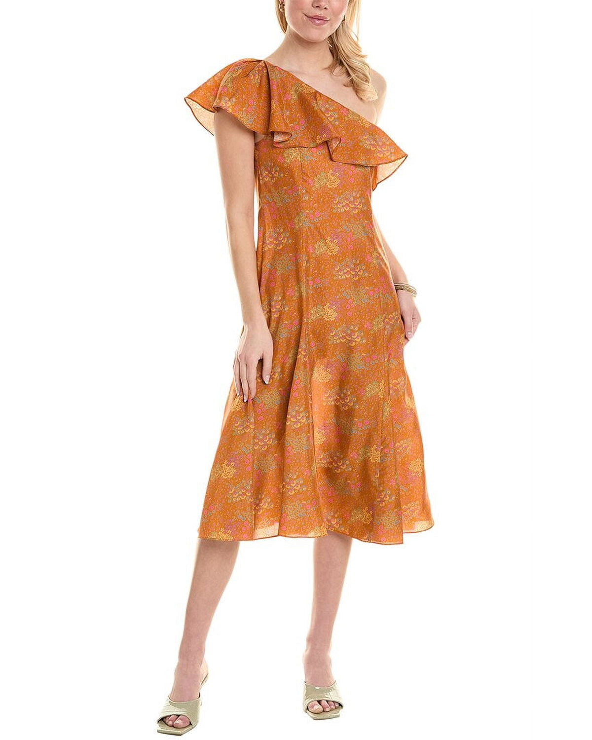 thumbnail image 1 of Rebecca Taylor womens Isabelle Silk Midi Dress, 2, Orange, 1 of 4