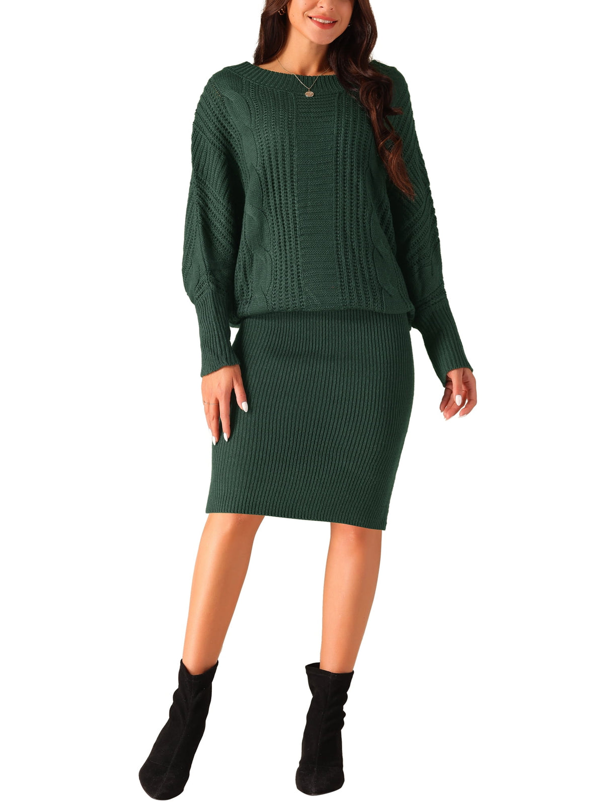 thumbnail image 1 of INSPIRE CHIC Women's Long Batwing Sleeve Sweater Dress Cable Knit Chunky Bodycon Pullover Mini Dresses, 1 of 4