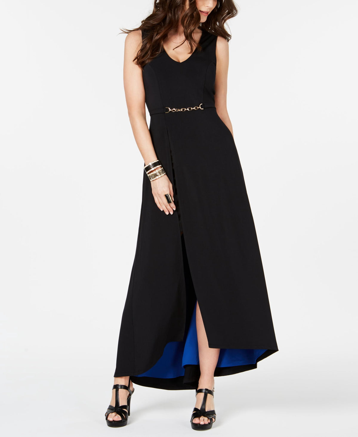 thumbnail image 1 of Thalia Sodi Belted Detail Maxi Dress Black M, 1 of 1