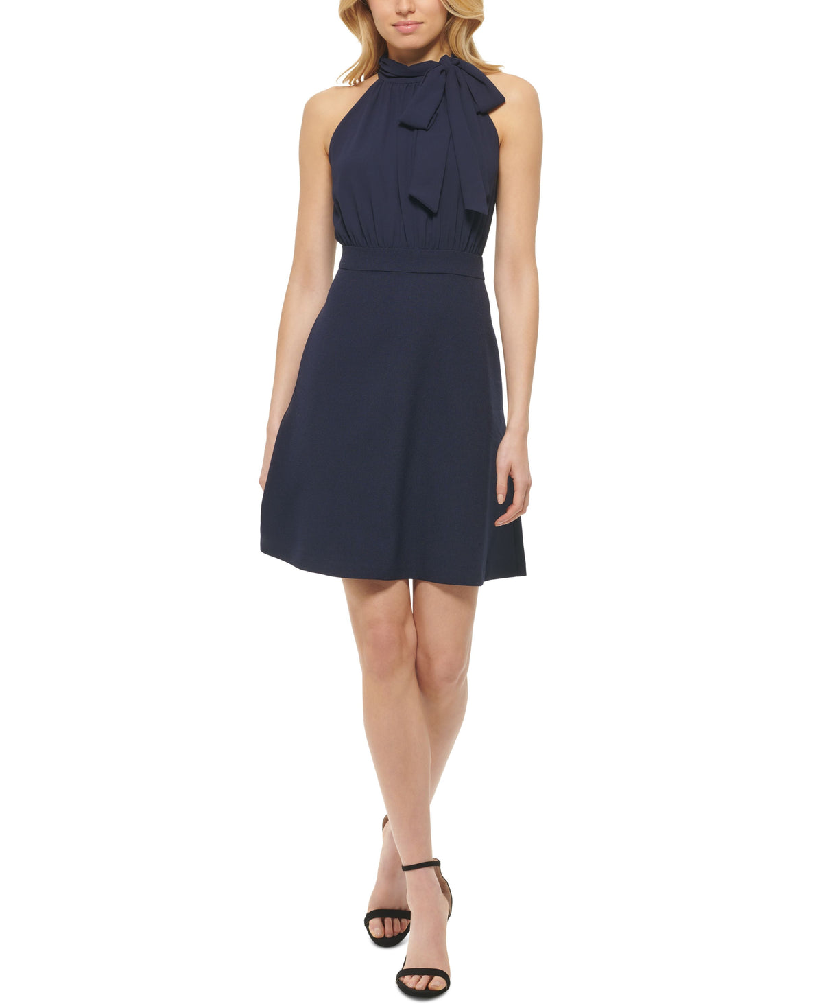 thumbnail image 1 of Vince Camuto Womens Tie Neck A Line Dress Navy 12, 1 of 1
