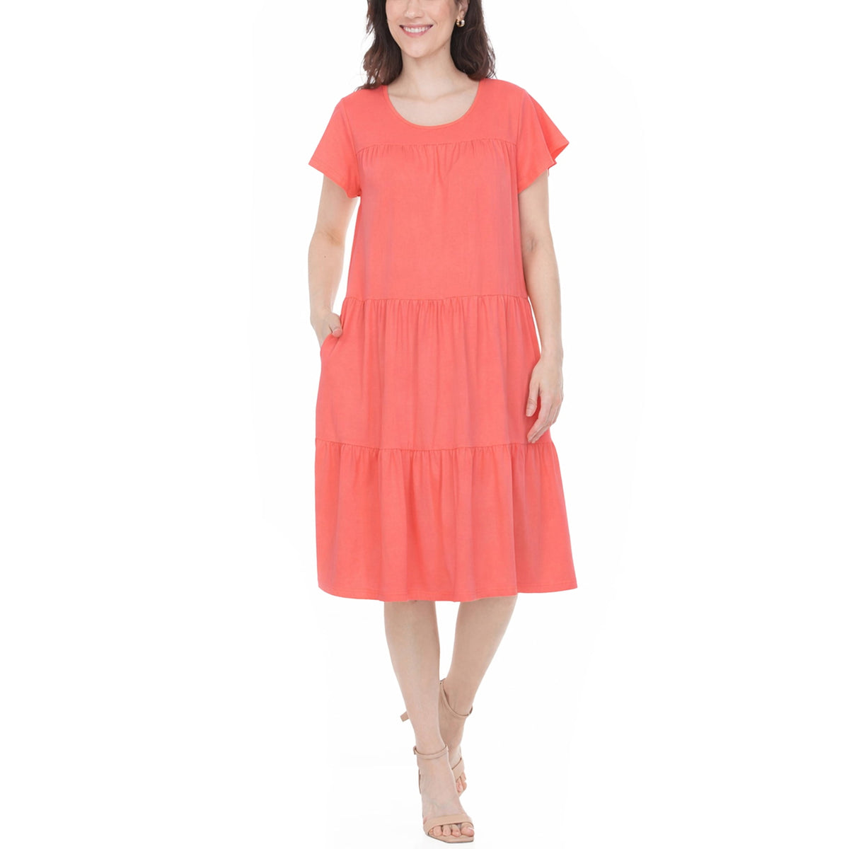thumbnail image 1 of White Mark Women’s Flutter Sleeve Ruffle Tiered Dress, Sizes S-XL, 1 of 6