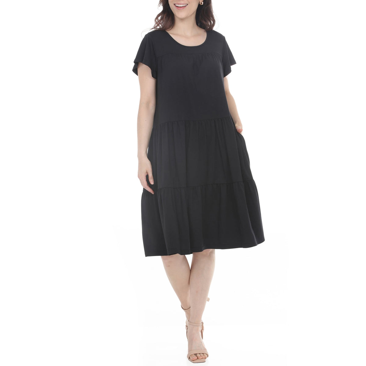 thumbnail image 1 of White Mark Women’s Flutter Sleeve Ruffle Tiered Dress, Sizes S-XL, 1 of 6