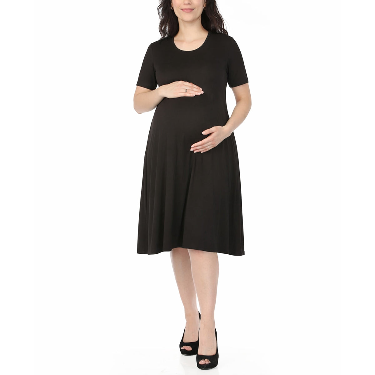 thumbnail image 1 of White Mark Women’s Maternity Short Sleeve Midi A-Line Dress, 1 of 6