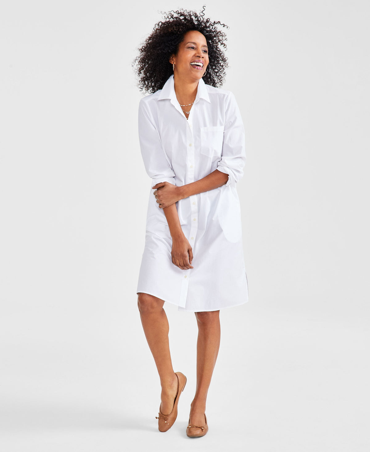 thumbnail image 1 of Style & Co. Women's Cotton Long Sleeve Shirtdress Bright White M, 1 of 1
