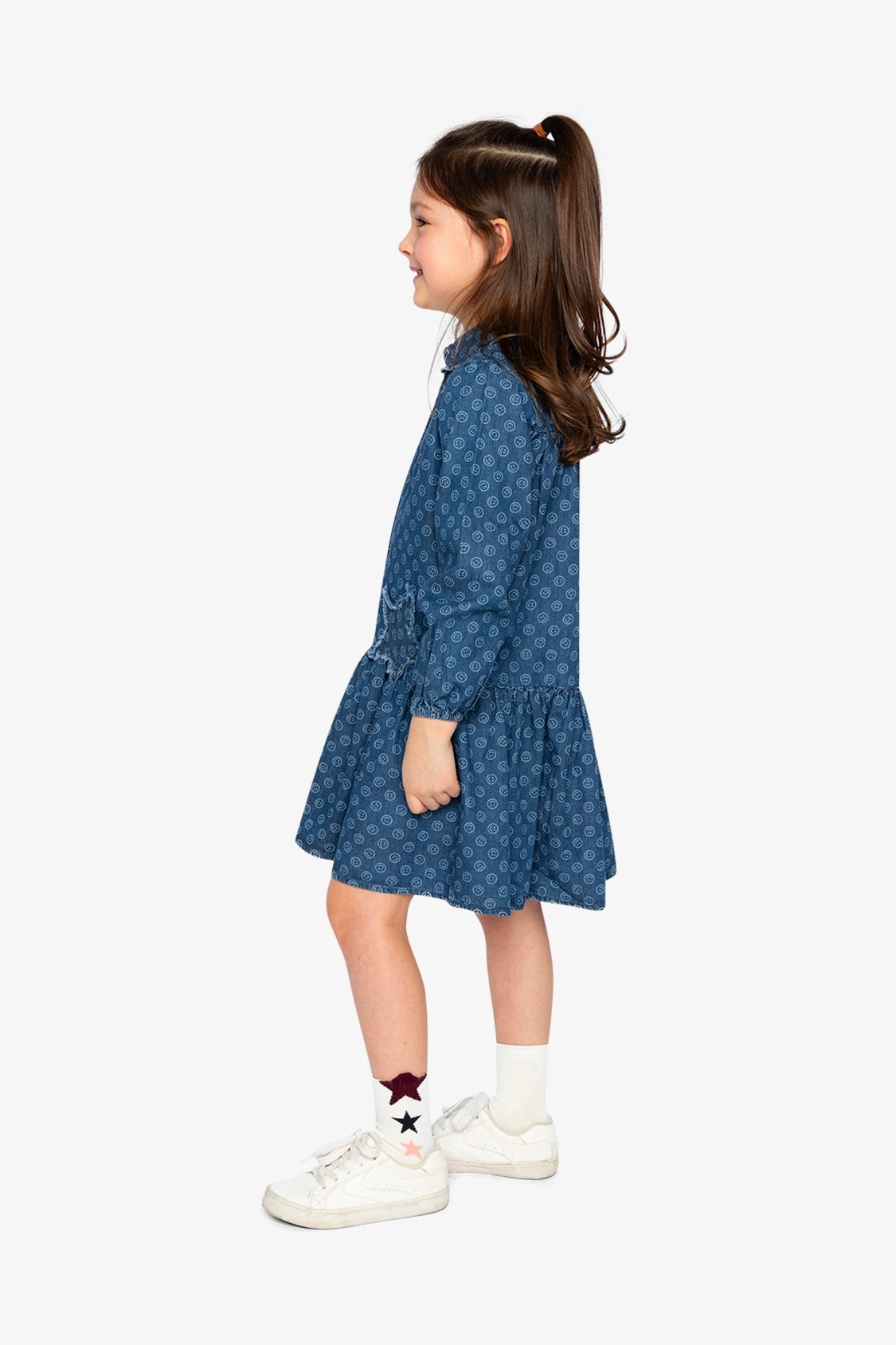 thumbnail image 3 of Deux Par Deux Girl Shirt Dress Blue Smiley Print, 3 of 6