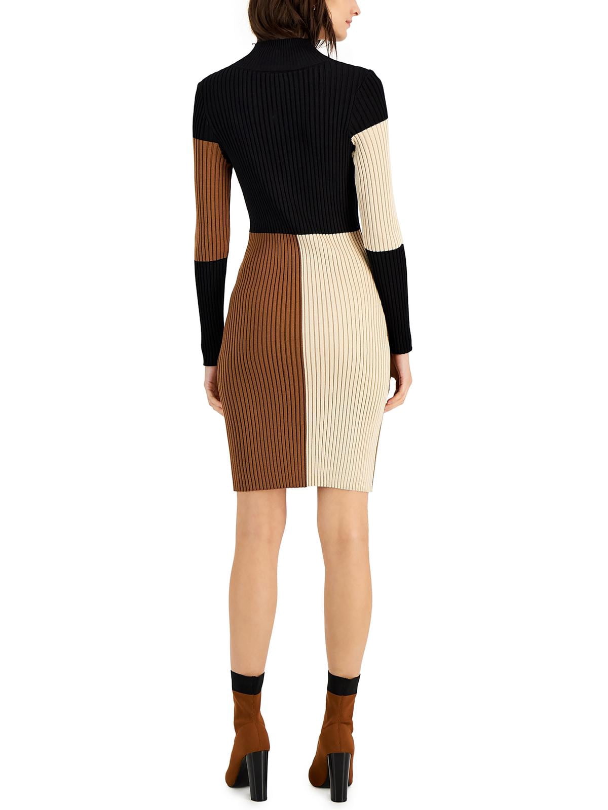 thumbnail image 2 of Taylor Womens Colorblocked Ribbed Long Sleeve Sweater Dress Black/Cinnamon XL, 2 of 2