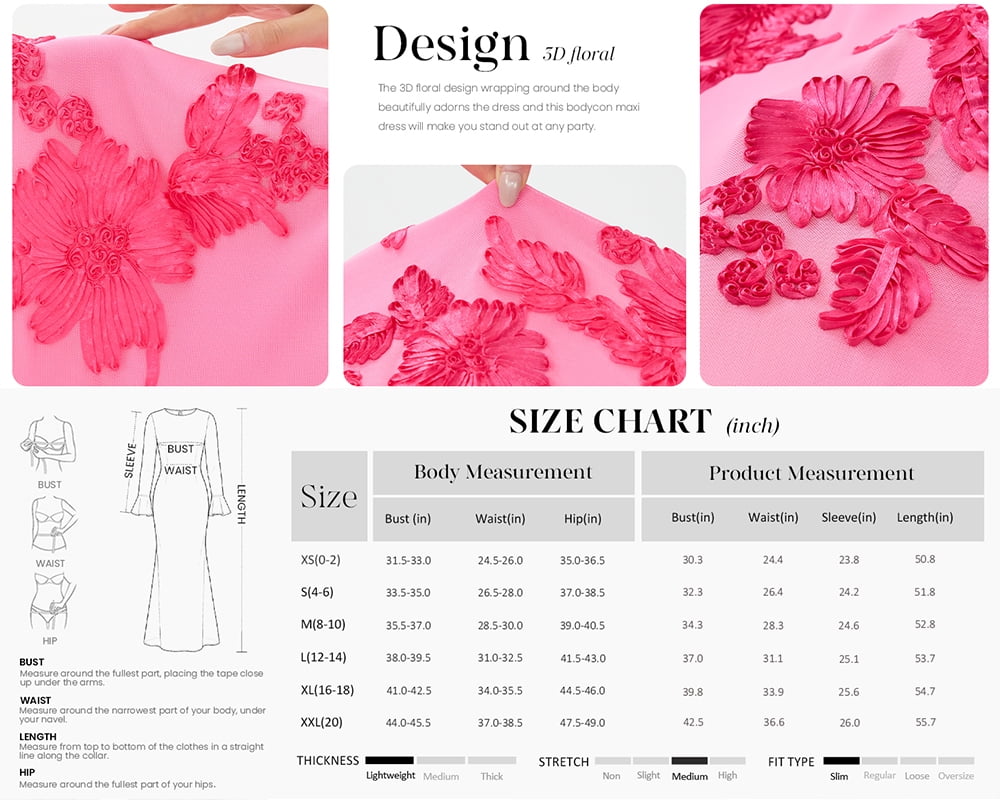 thumbnail image 6 of PRETTYGARDEN Women's Formal Floral Maxi Bodycon Dresses Ruffle Long Sleeve, Fall Winter Outfits for Wedding Guest, Homecoming & Cocktail, Slimming Mesh Dress with Lining, 6 of 9
