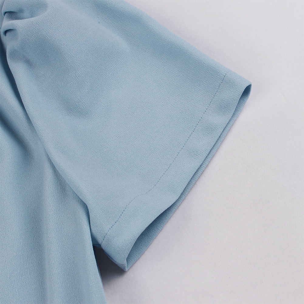 thumbnail image 4 of IBTOM CASTLE Women Vintage V Neck Ruffle Swing Dress 50s 60s Button up Rockabilly Prom Cocktail Party Midi Evening Dress S Light Blue - Bowknot, 4 of 8
