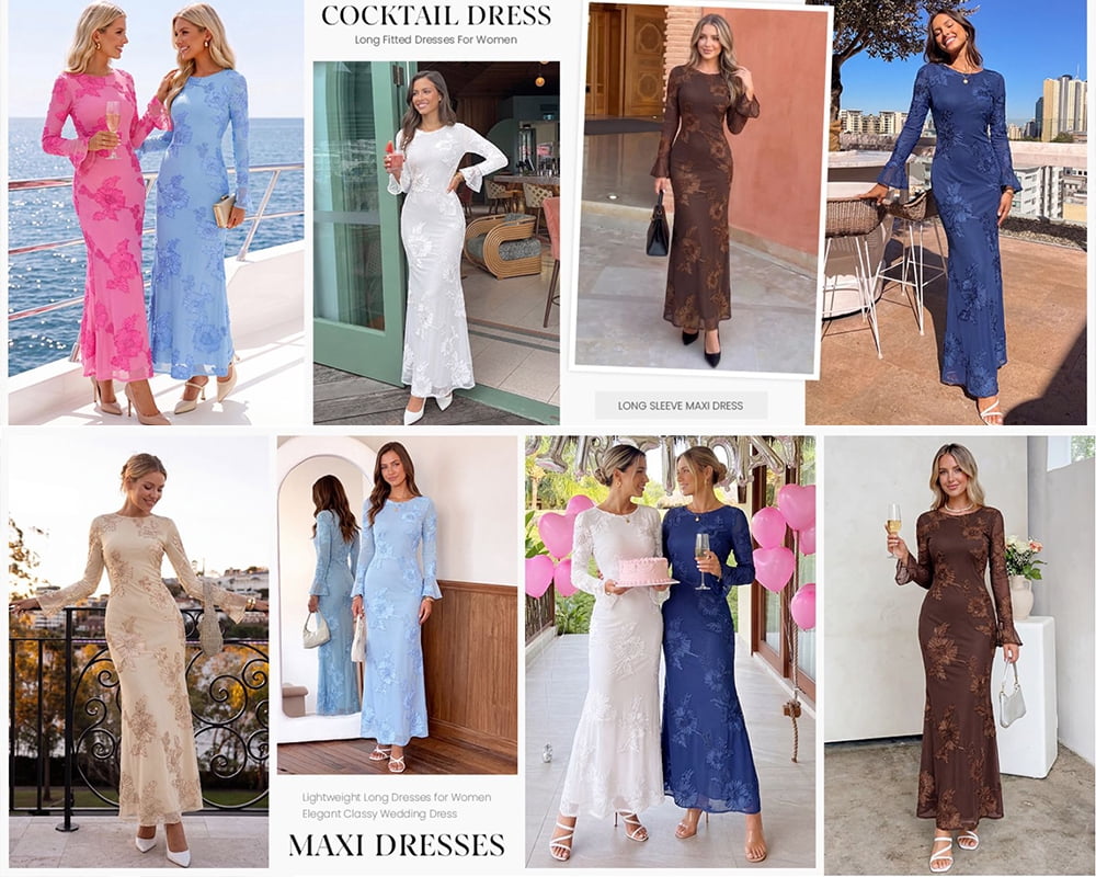 thumbnail image 5 of PRETTYGARDEN Women's Formal Floral Maxi Bodycon Dresses Ruffle Long Sleeve, Fall Winter Outfits for Wedding Guest, Homecoming & Cocktail, Slimming Mesh Dress with Lining, 5 of 9
