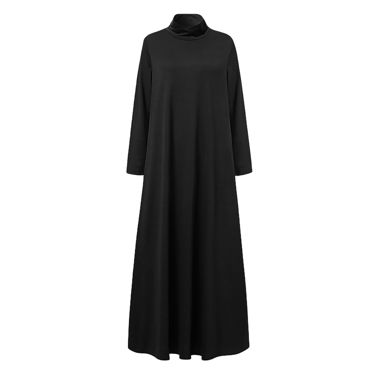 thumbnail image 5 of asdoklhq Summer Dress Maxi Dresses Women's Plus Size Casual Dress High Collar Solid Color Long Sleeve Winter Fall Basic Casual Maxi Long Dress Daily Vacation Dress Black 5X, 5 of 6