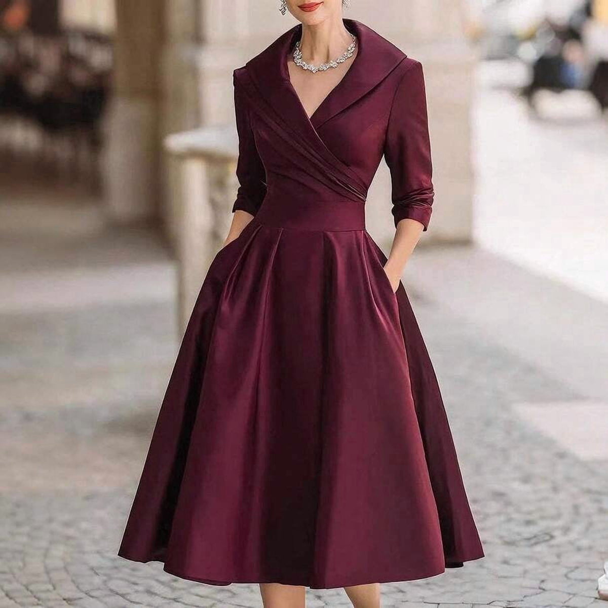 thumbnail image 4 of Purple Women - V-Neck Wrap Front, Collared Long Sleeve, A-Line, 4 of 11