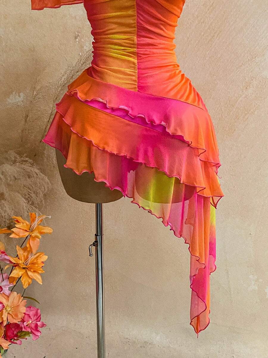 thumbnail image 5 of Multicolor Off-Shoulder Ruffle Asymmetrical Hem Boho Dress For Women, 5 of 30