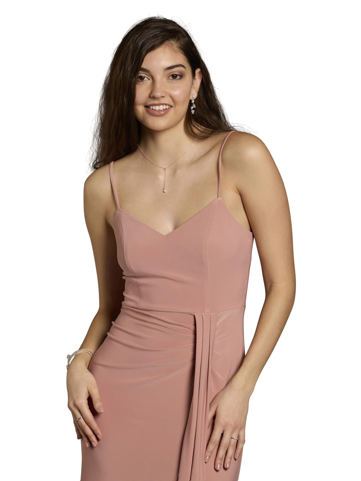 thumbnail image 5 of David’s Bridal, The Edit by DB Studio Women's Formal V-Neck Ruched Sheath Dress, Full Length, Jersey, 5 of 7
