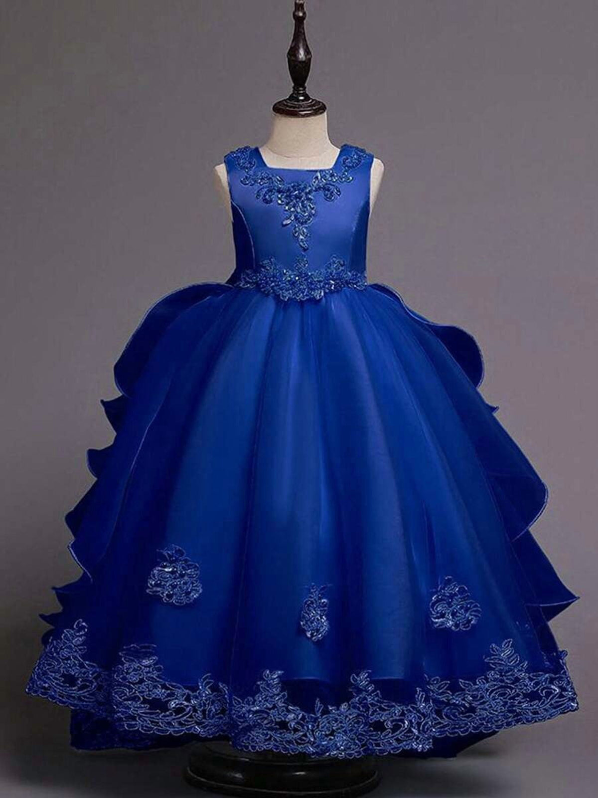 thumbnail image 6 of Dusty Blue Ball Gown Dress With Lace Embellishment And Puffy Tulle Skirt, 6 of 30