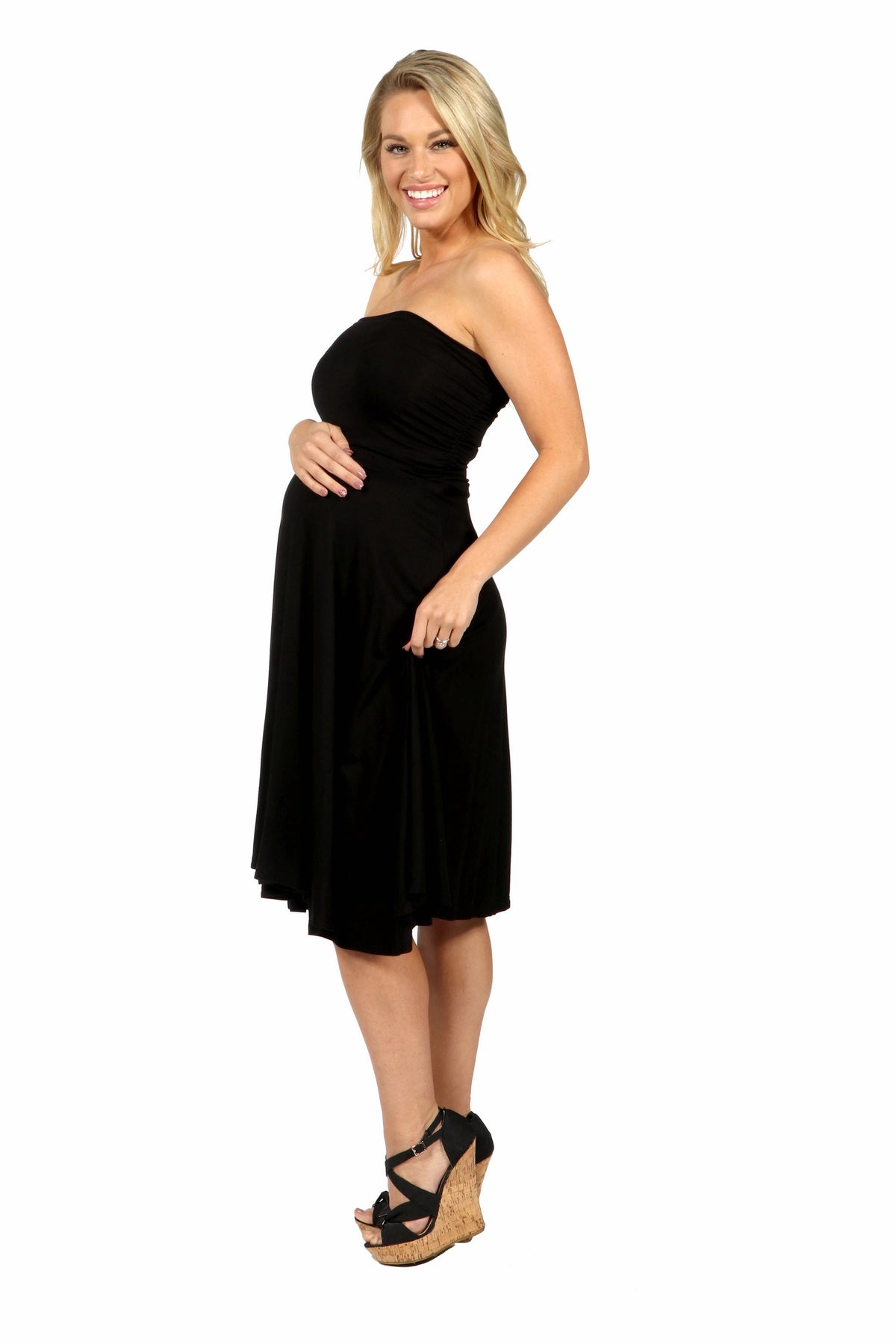 thumbnail image 2 of 24seven Comfort Apparel Pleated Maternity Strapless Summer Dress, 2 of 3