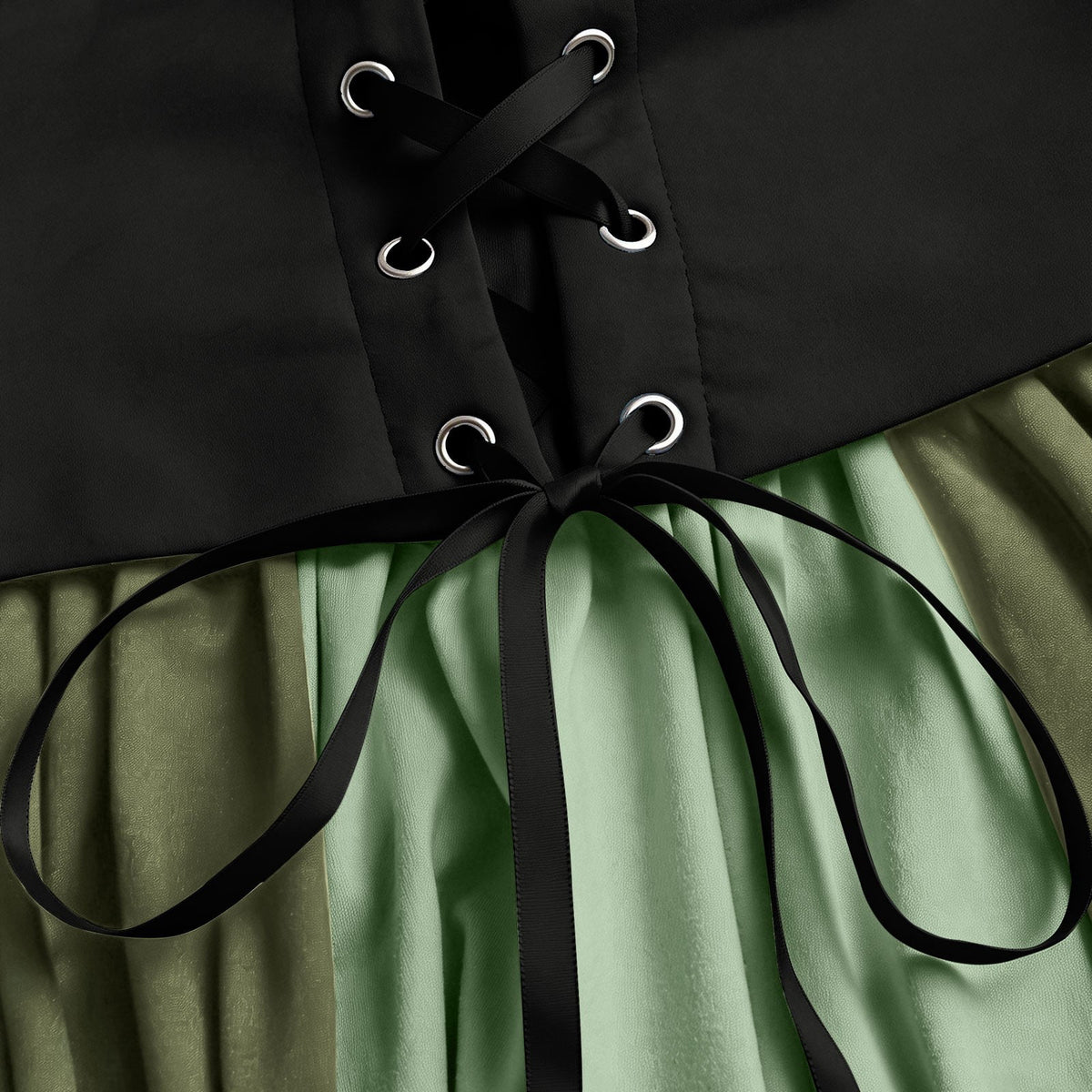 thumbnail image 5 of AJGRHE Women Plus Size Renaissance Dress Cold Shoulder Underbust Corset Irish Dres, Short Sleeves Midi Dress, Victorian Goth Cosplay Dress Light Green S, 5 of 7
