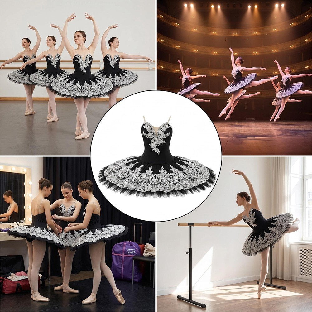 thumbnail image 7 of Byfri Floral Lace Pancake Tutu Ballet Dress Swan Lake Style Dancewear for Training & Performances Size S Black, 7 of 7