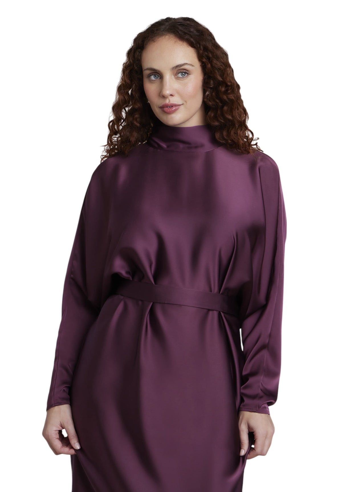 thumbnail image 3 of ELOQUII Women's Plus Size Dramatic Draped Satin Midi Dress, 3 of 3