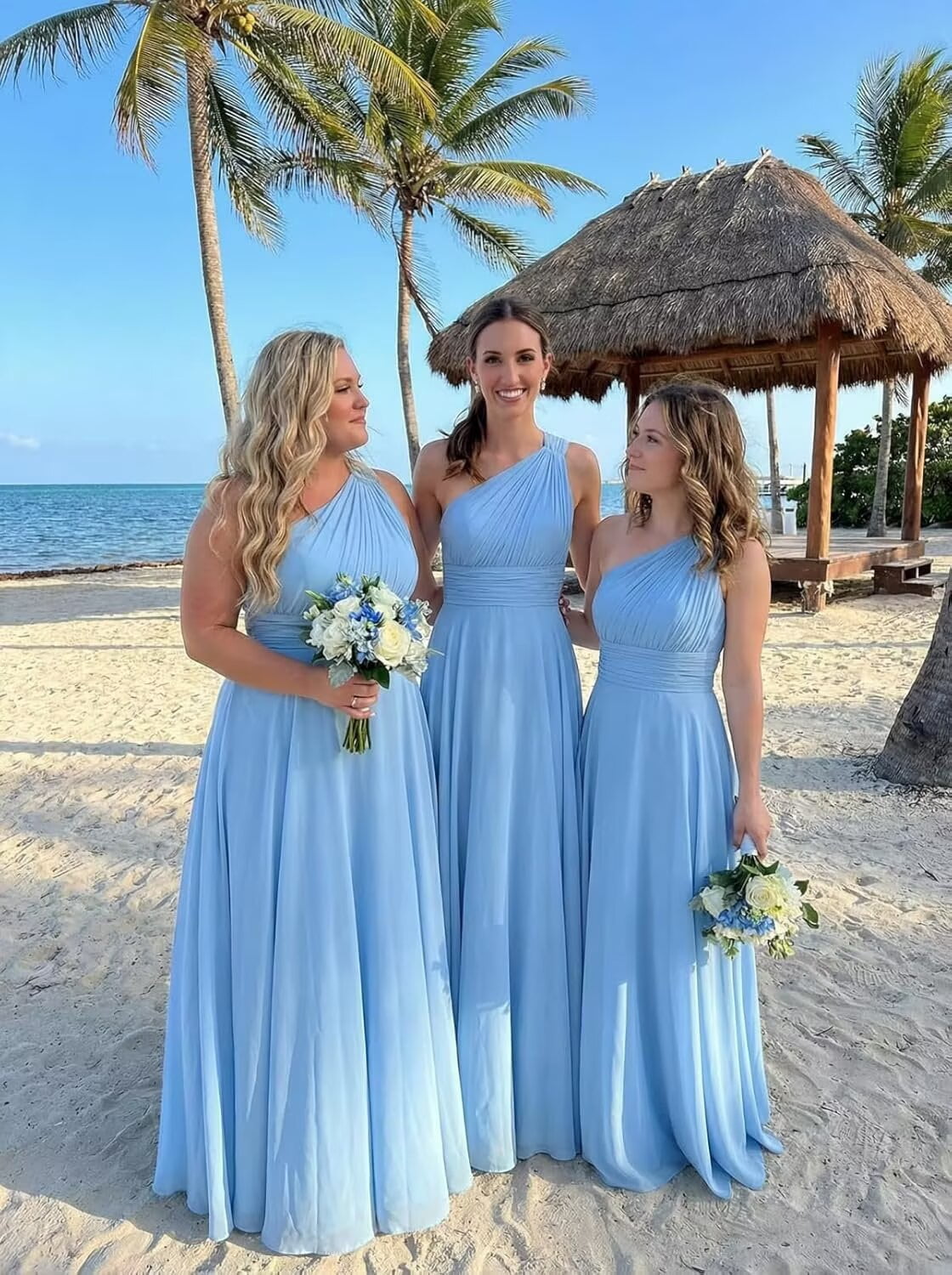 thumbnail image 3 of Chiffon Bridesmaid Dresses Long for Women One Shoulder Sleeveless A Line Formal Dress with Pockets WM025, 3 of 7
