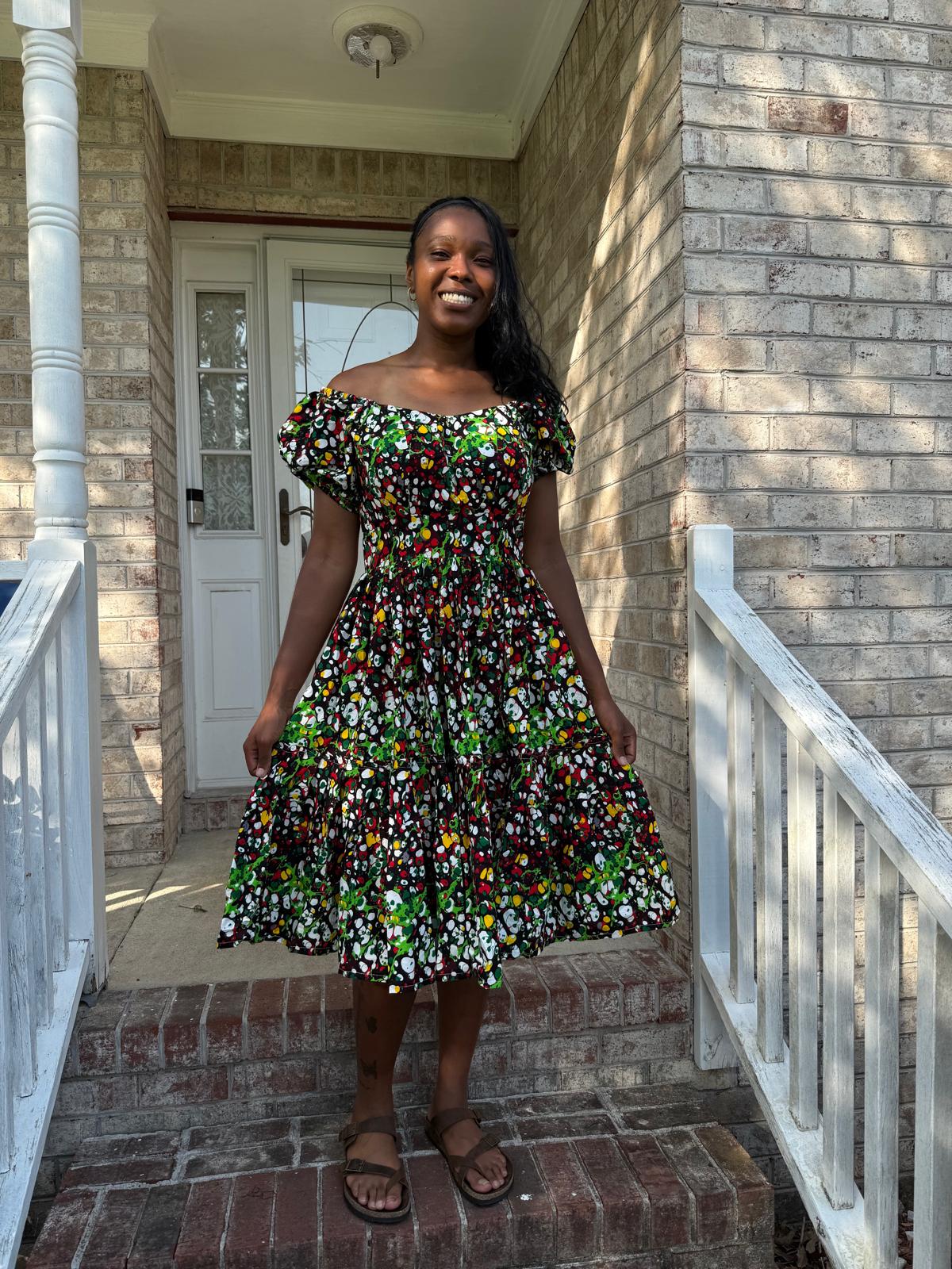 thumbnail image 4 of African Print Ankara Colorful Off Shoulder Dress, 4 of 5