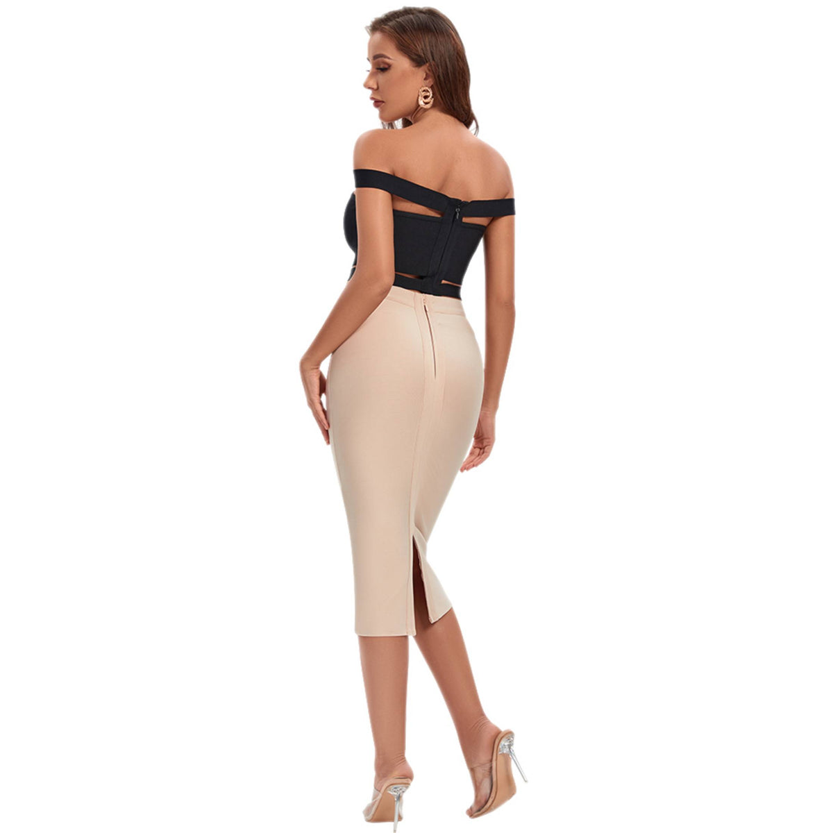 thumbnail image 4 of BEAUKEY Women's Cut Out Bodycon Black Top Camis Summer Party Club Khaki Dress Split 2 Piece Sets, 4 of 6