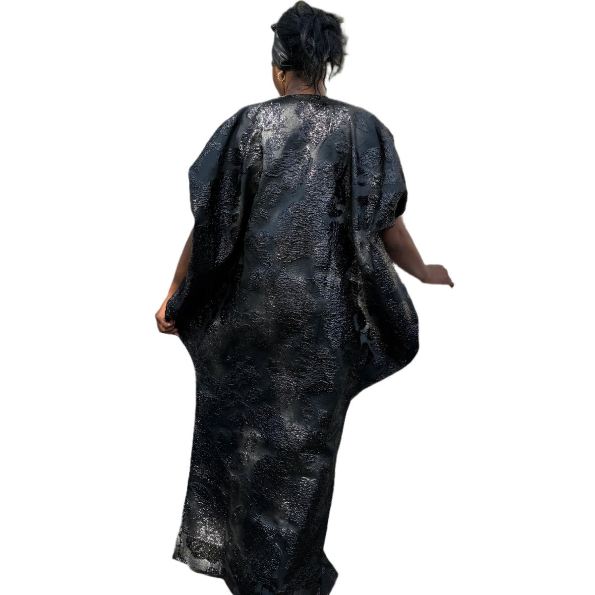 thumbnail image 3 of African Unique Rich Aunty Black Damask Brocade Boubou/Maxi Dress, 3 of 6
