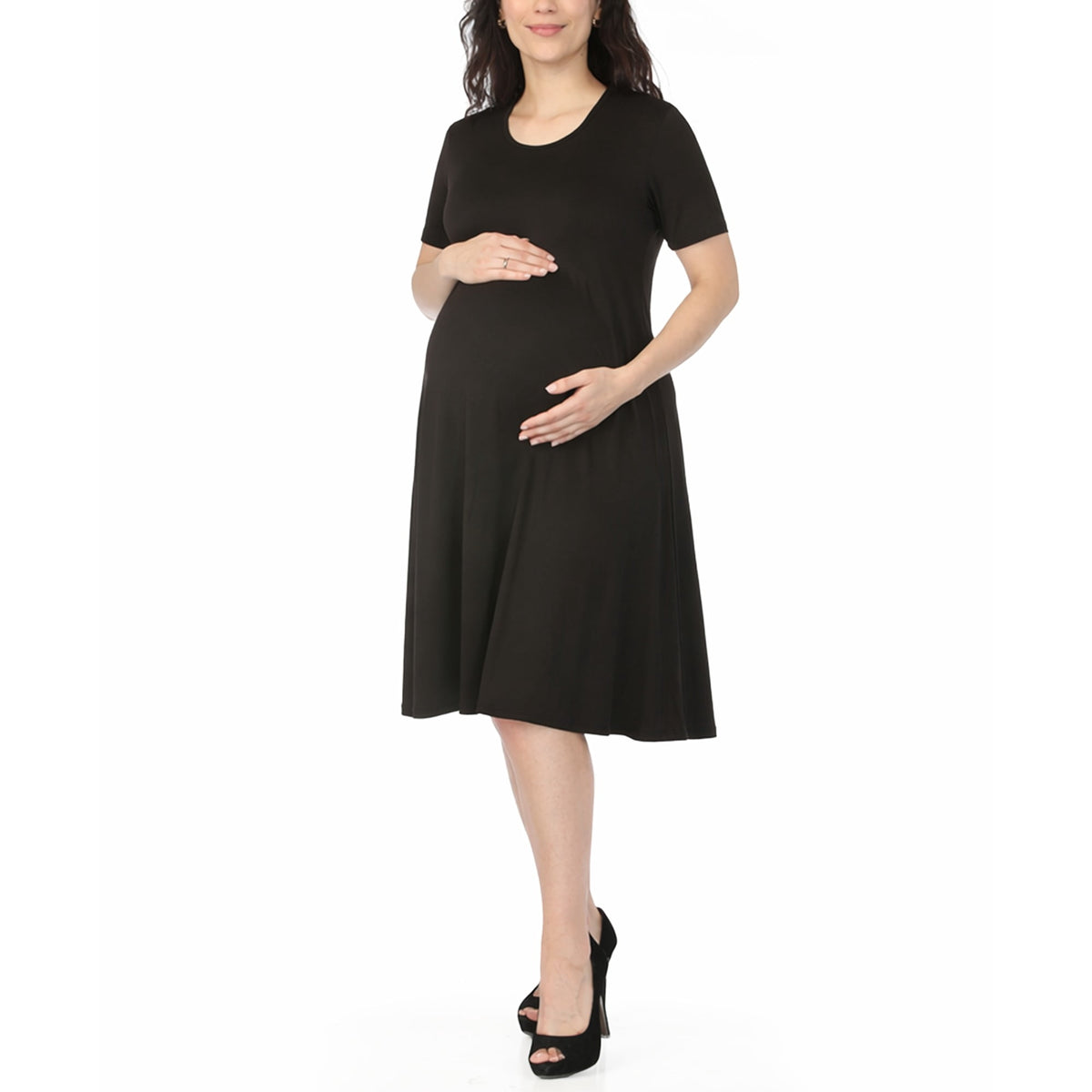 thumbnail image 2 of White Mark Women’s Maternity Short Sleeve Midi A-Line Dress, 2 of 6