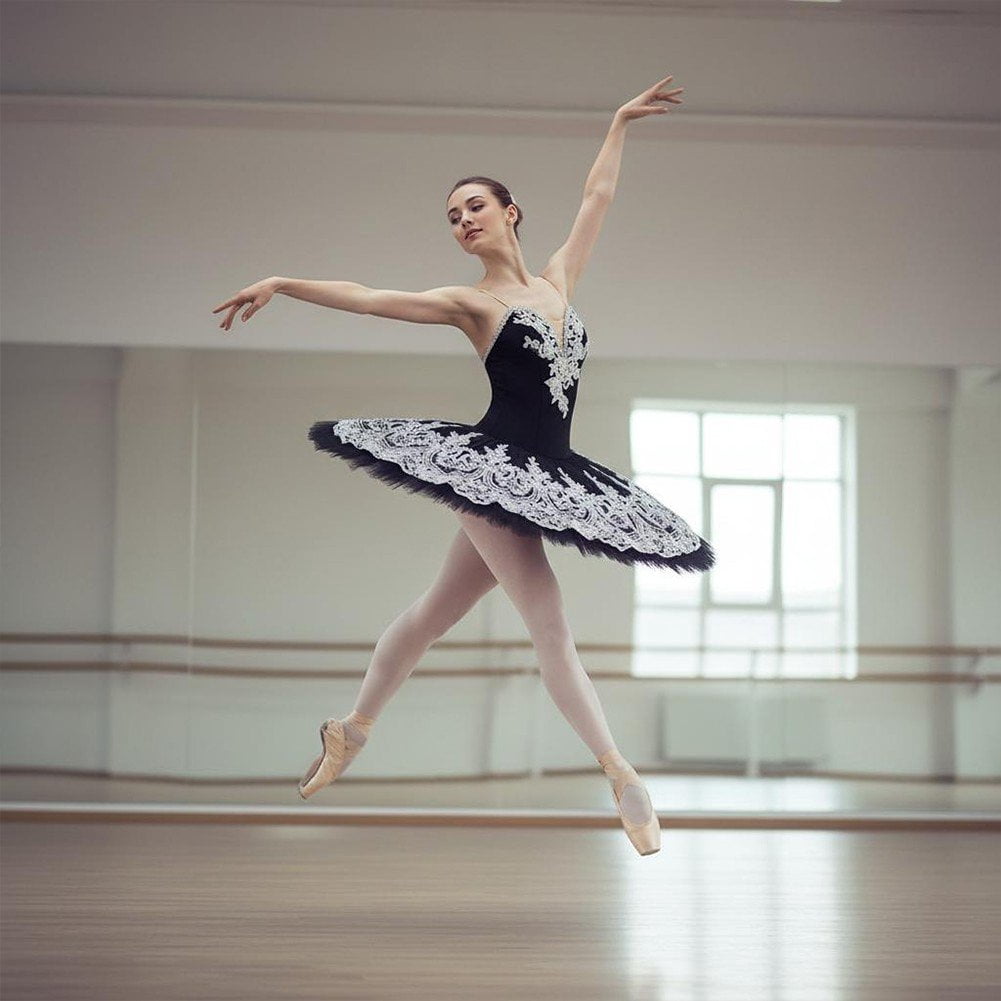thumbnail image 5 of Byfri Floral Lace Pancake Tutu Ballet Dress Swan Lake Style Dancewear for Training & Performances Size S Black, 5 of 7