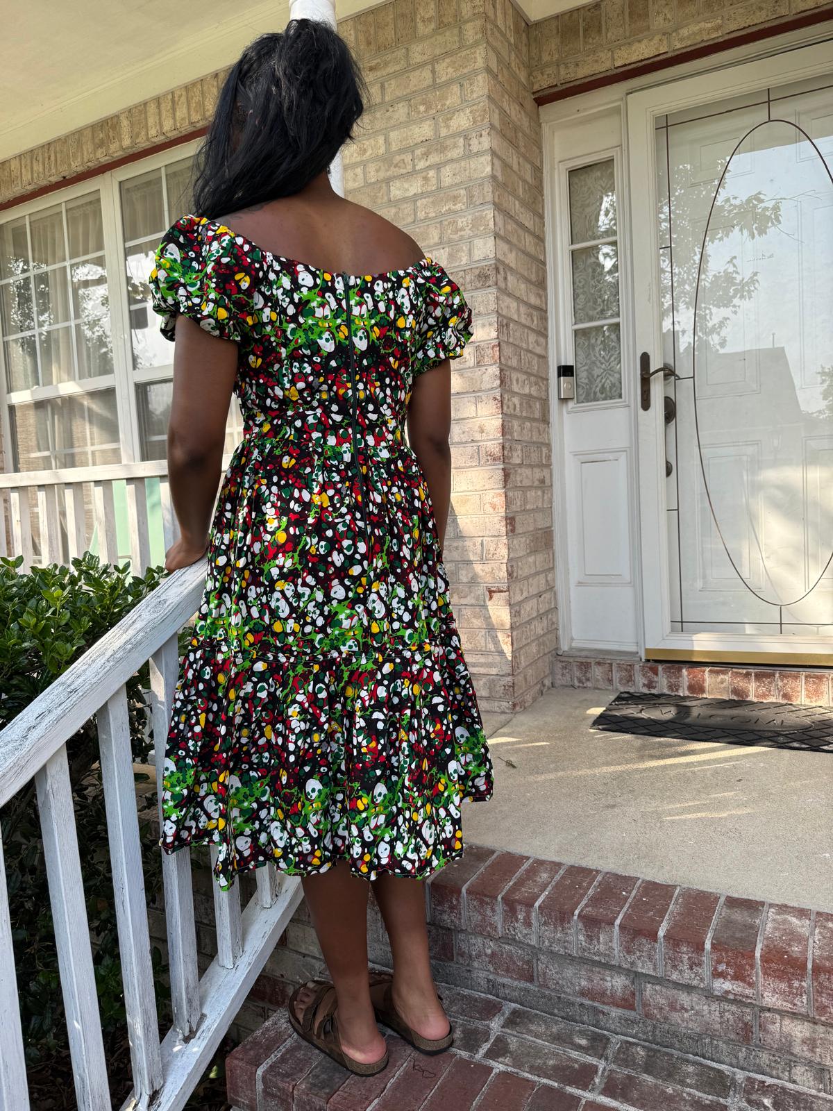 thumbnail image 5 of African Print Ankara Colorful Off Shoulder Dress, 5 of 5